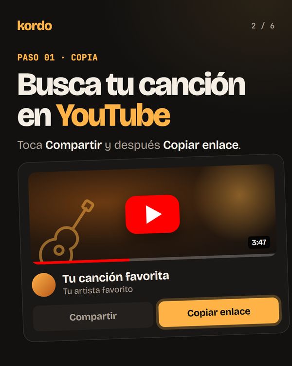 Paso 1 en Kordo: Busca tu canción en YouTube